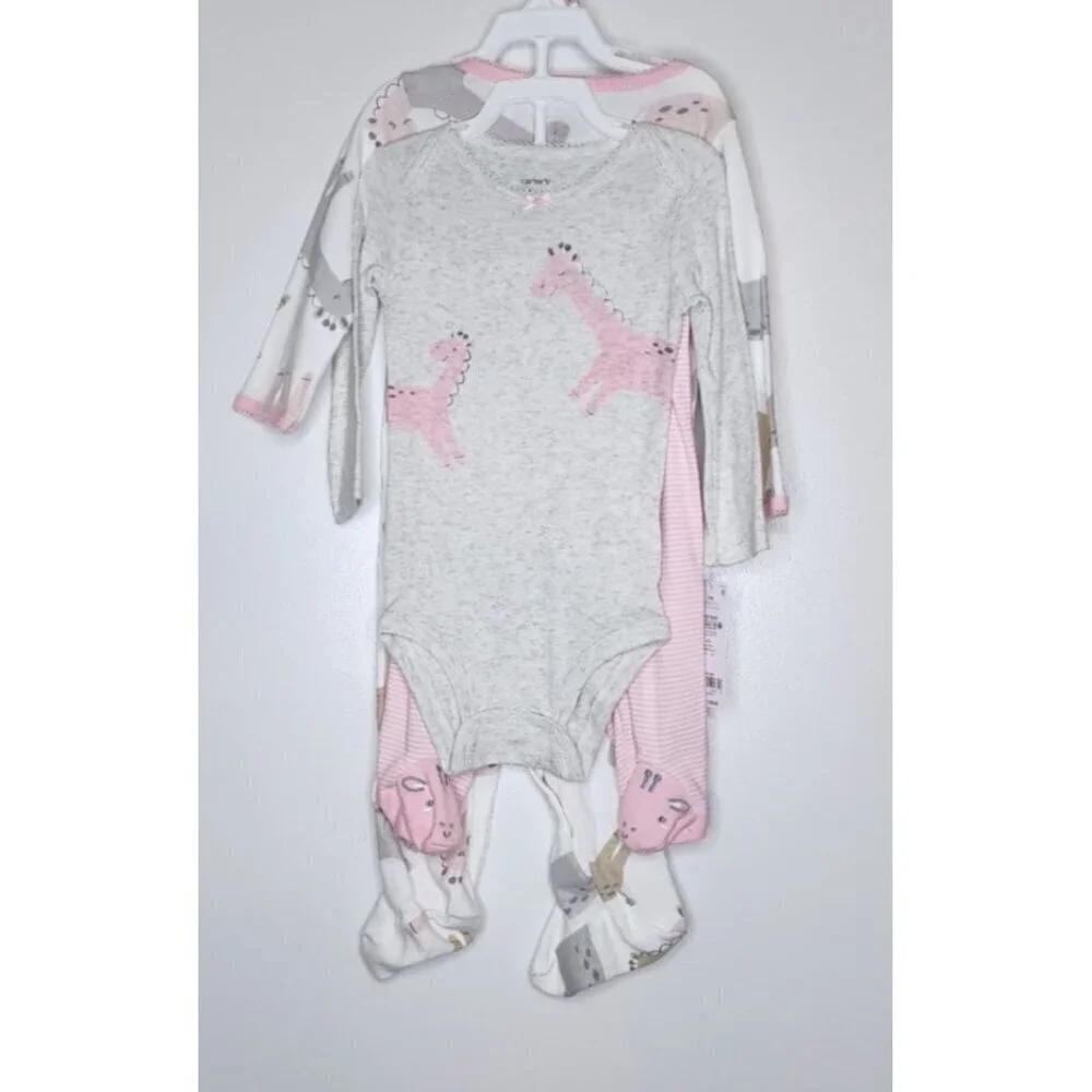 Carter's 3 piece Sleep & Play & Pant Set 9 Months Giraffe pink, white, grey
